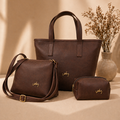 TRÍO DE BOLSOS VÉLEZ CUERO LEGÍTIMO - 60% DE DESCUENTO